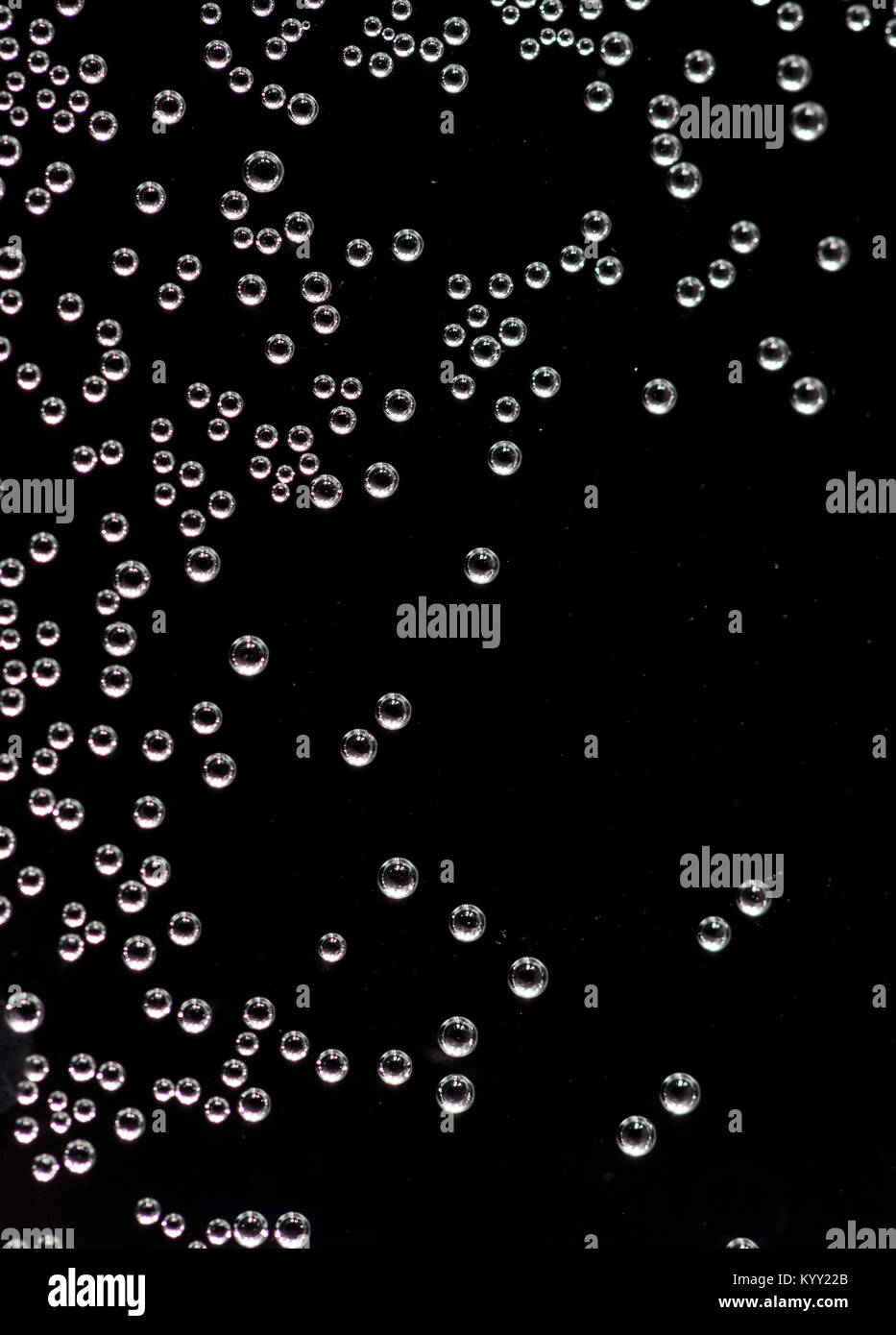 Hunderte von Silber Luftblasen in Wasser vor einem schwarzen Hintergrund mit Defokussierten Bereiche Stockfoto