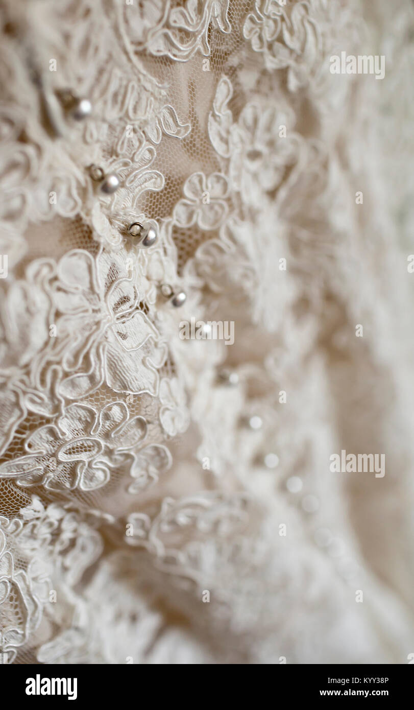 Close-up von floralen Muster auf Hochzeit Kleid Stockfoto