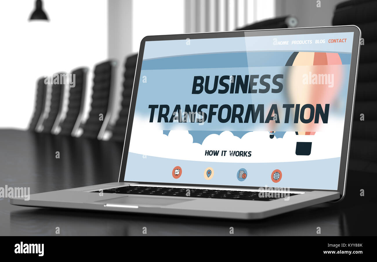 Laptop-bildschirm mit Business Transformation Konzept. 3D. Stockfoto