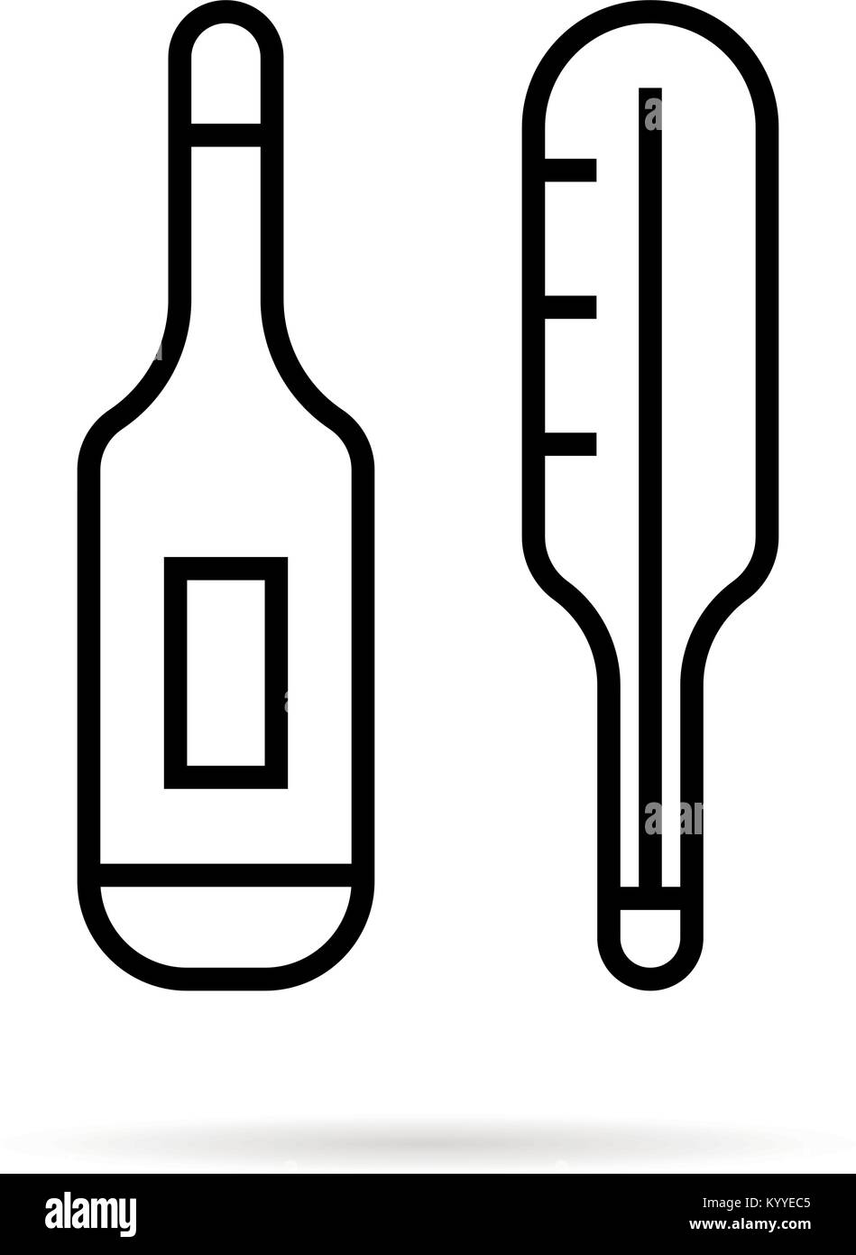 Thin Line schwarz medizinische Thermometer Symbol Stock Vektor