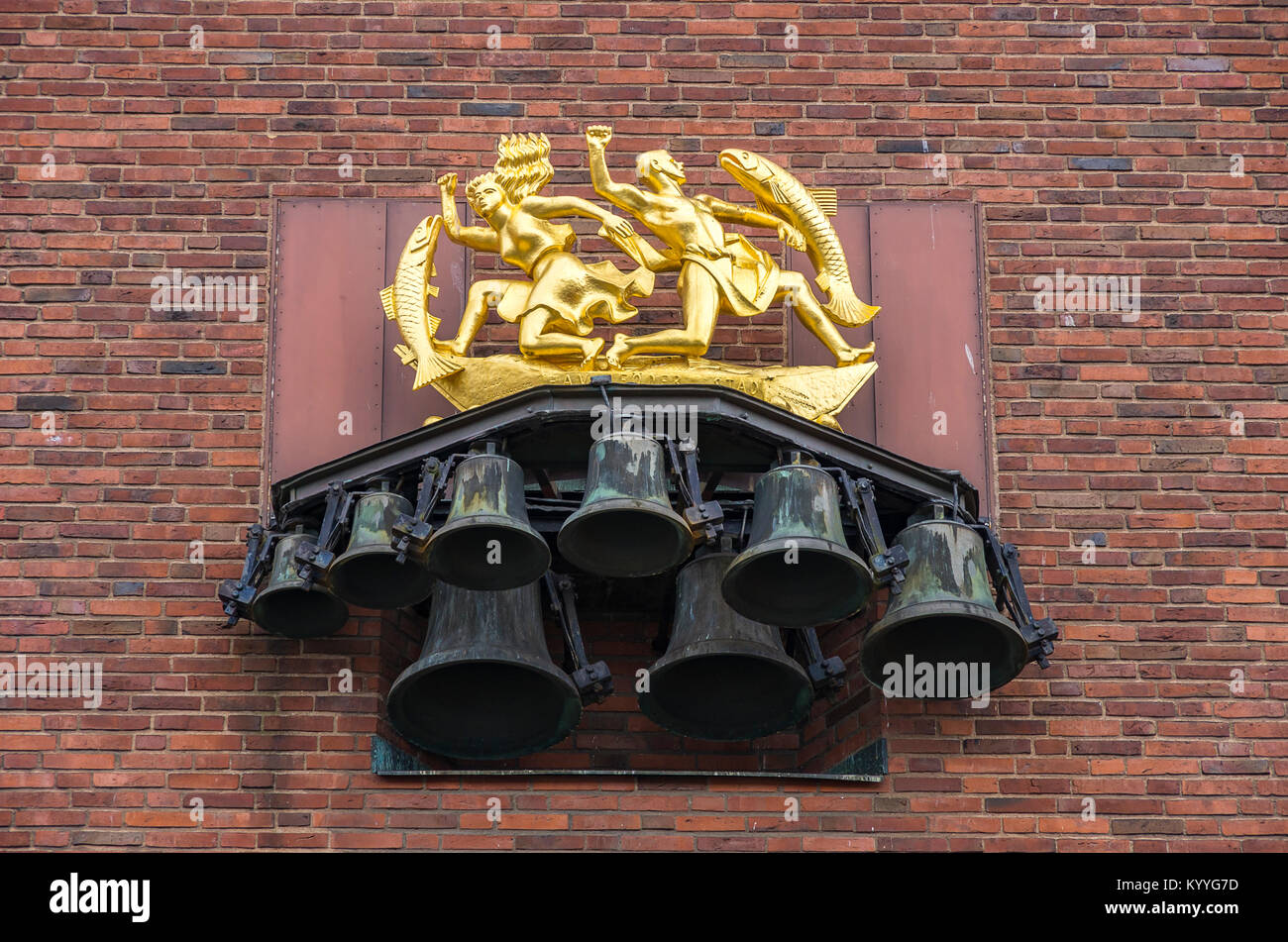 Glockenspiel im Rathaus von Halmstad, Halland County, Schweden. Stockfoto