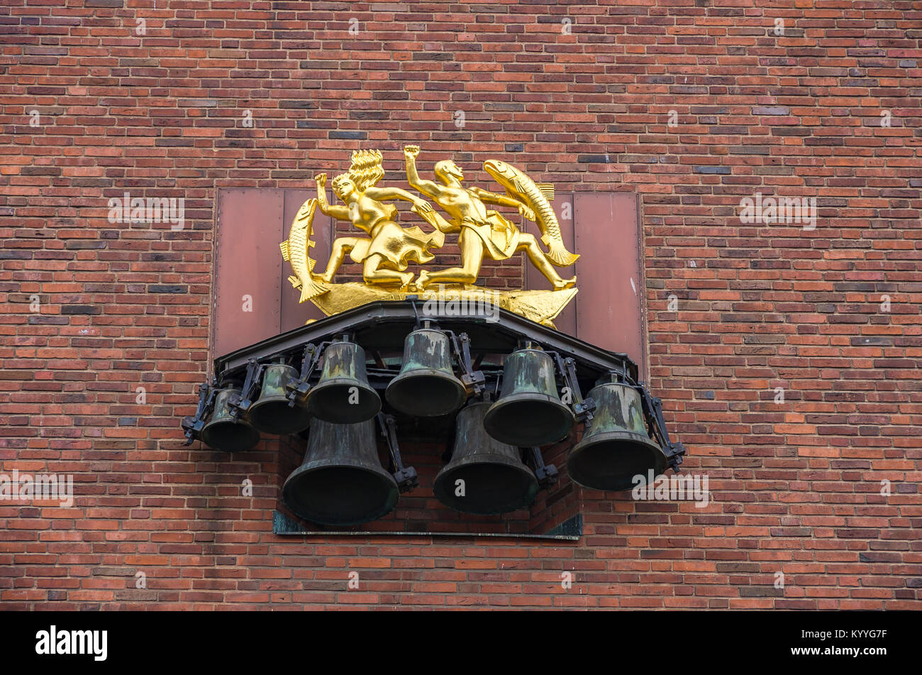 Glockenspiel im Rathaus von Halmstad, Halland County, Schweden. Stockfoto