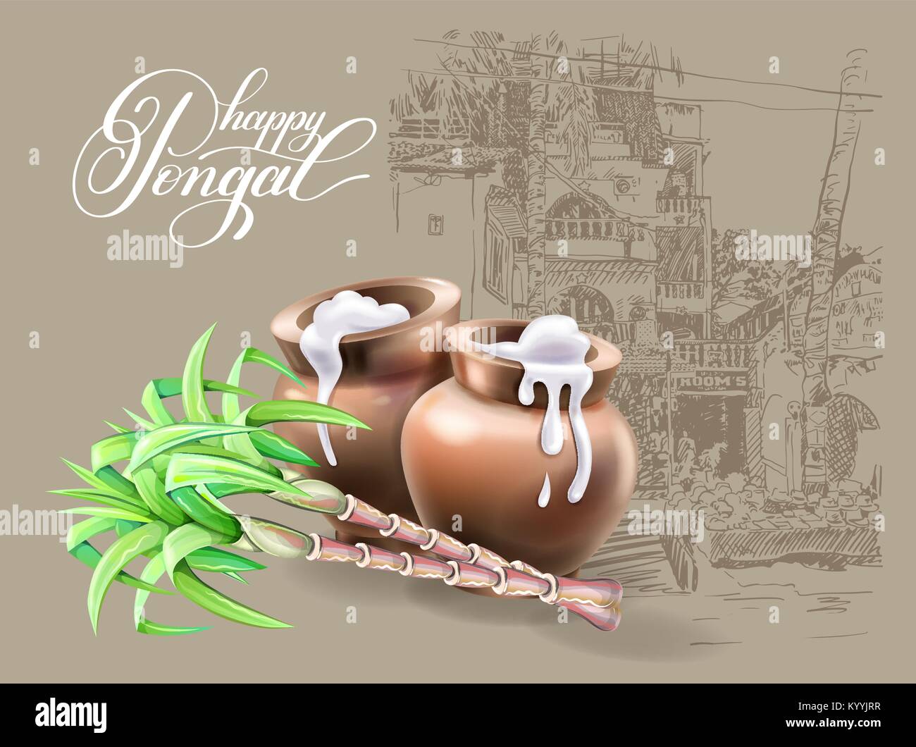 Happy Pongal Grußkarte South Indian Harvest Festival desi Stock Vektor