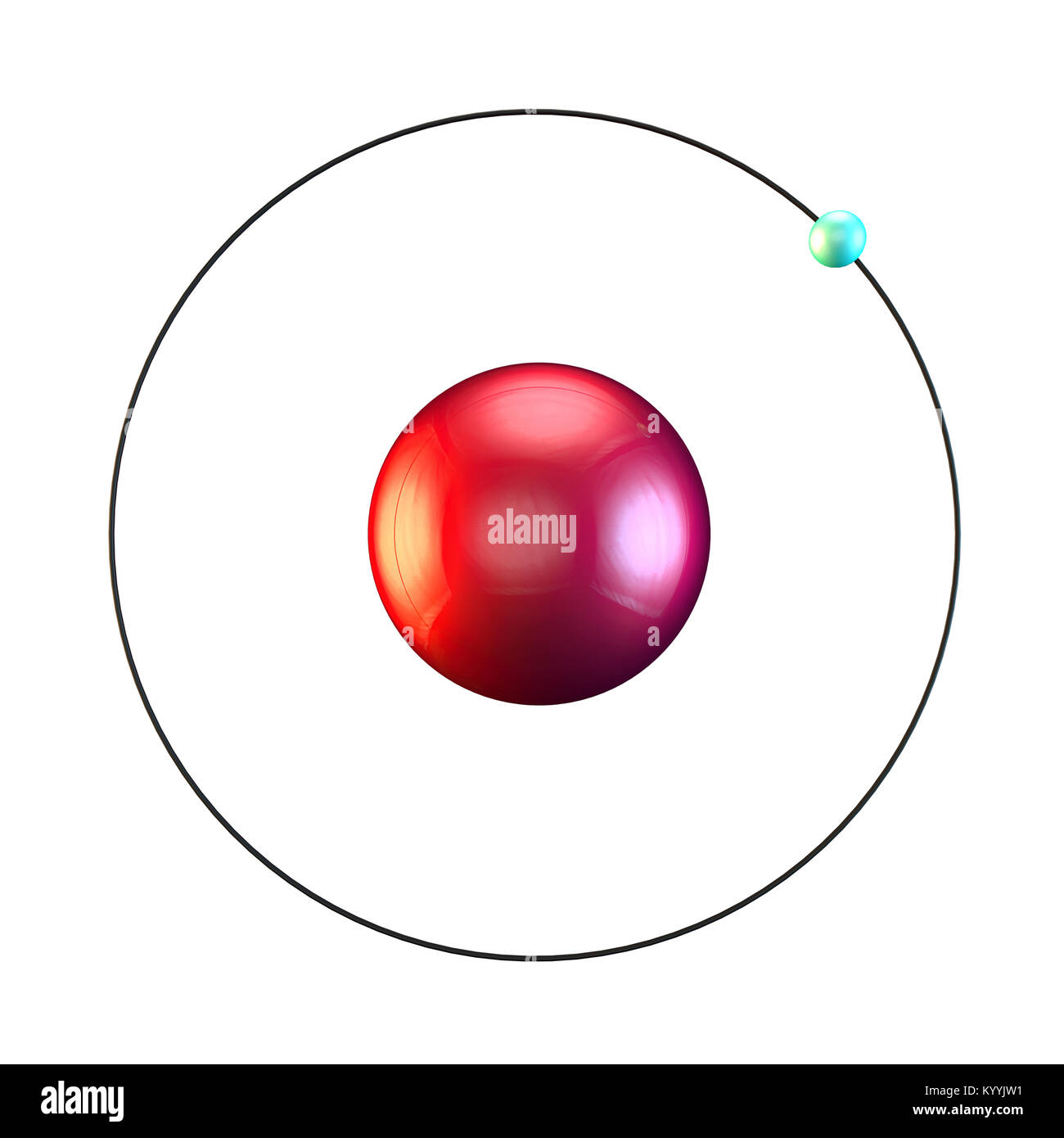 Wasserstoffatom zeigt ein einzelnes Elektron umkreist ein einzelnes Proton Stockfoto