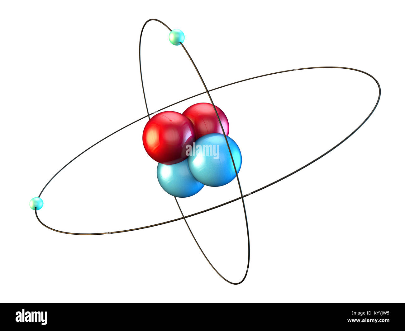 Helium Atom zeigen ein paar Elektronen umkreisen zwei Protonen und zwei Neutronen Stockfoto