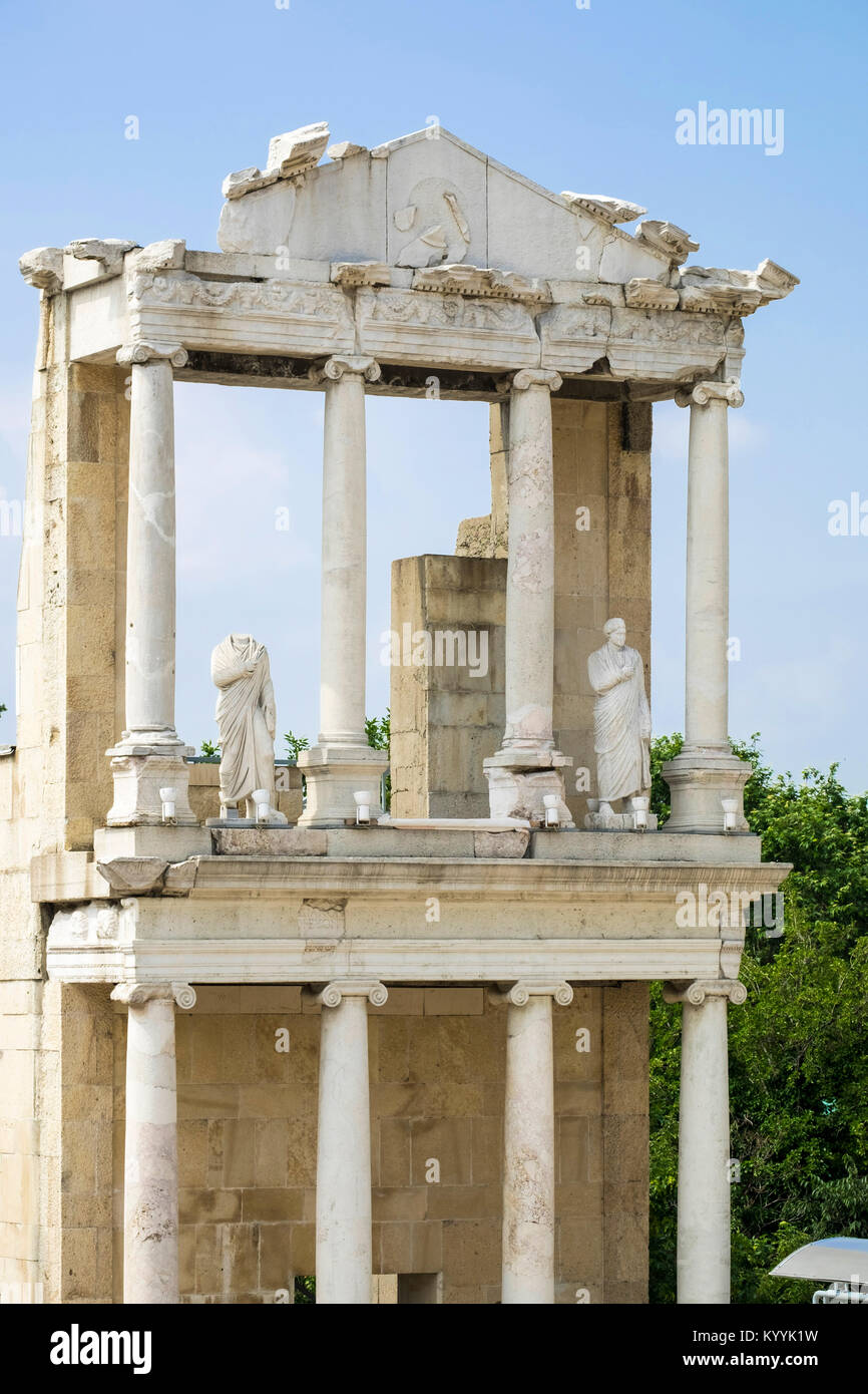 Teil des Römischen Theaters, ein Amphitheater für Konzerte genutzt, Altstadt, Plovdiv, Bulgarien, Europa Stockfoto