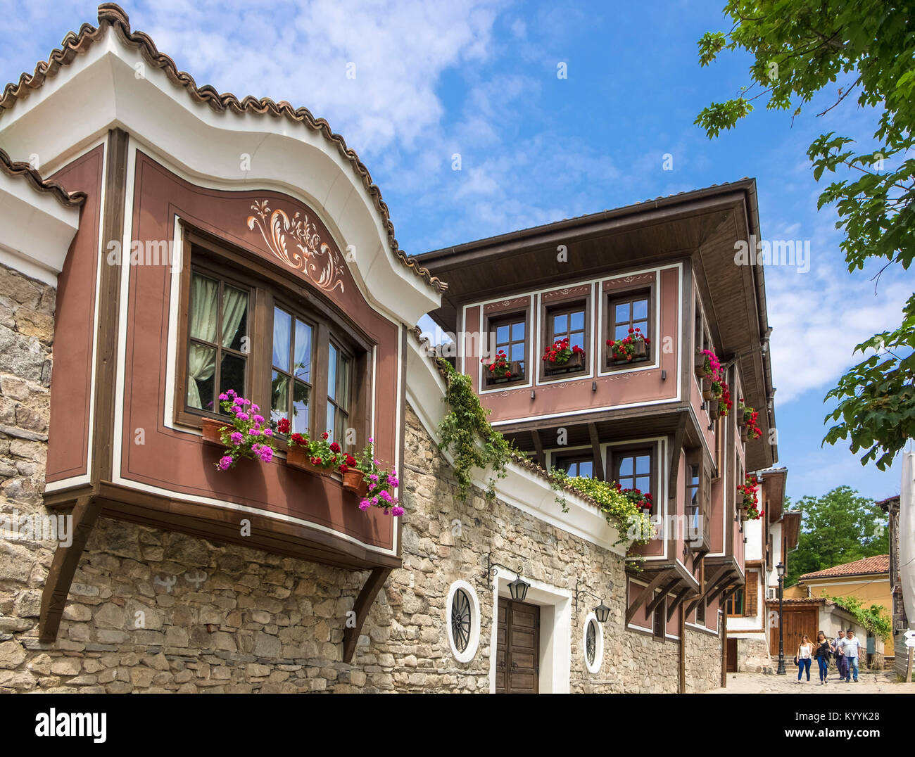 Plovdiv Häuser, in der Nationalen Wiedergeburt Stil, in der Altstadt von Plovdiv, Bulgarien, Europa Stockfoto