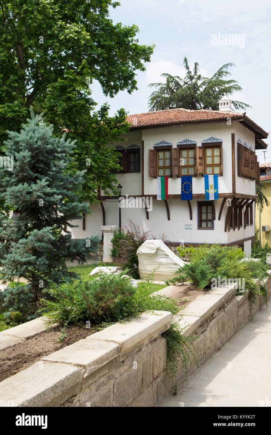 Häuser, die in der Nationalen Wiedergeburt Stil, in der Altstadt, Plovdiv, Bulgarien, Europa Stockfoto