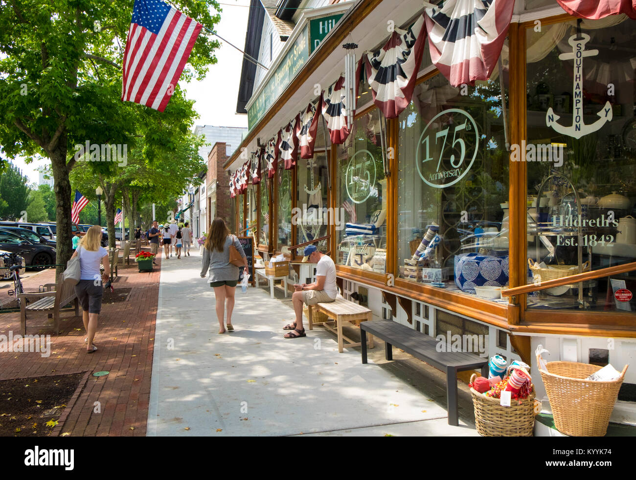 Die Hamptons, Long Island - Main Street in Southampton Village, New York, USA Stockfoto