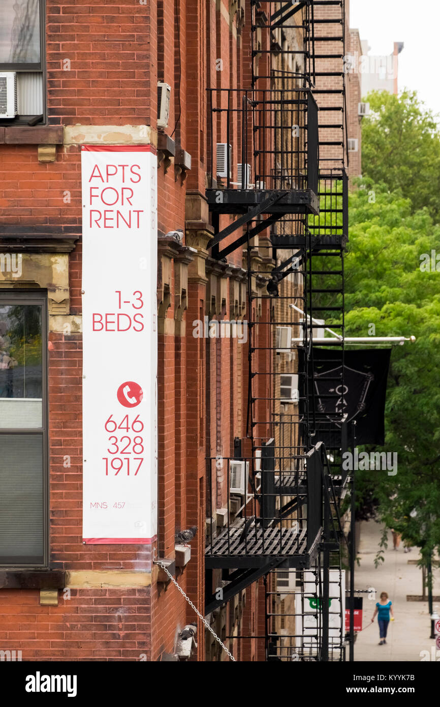 Wohnung zu vermieten Schild in New York City, USA Stockfoto