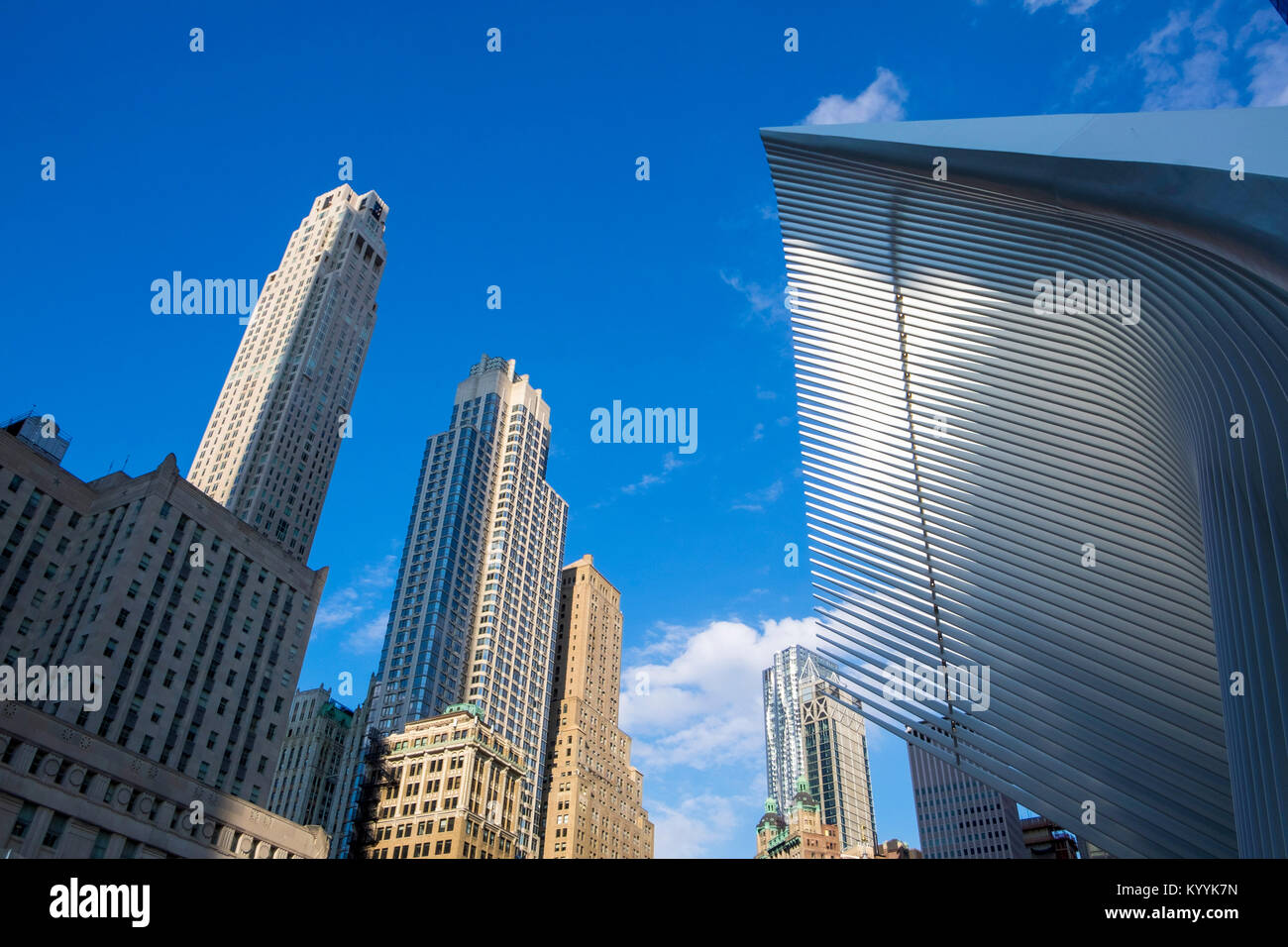 Teil der Oculus Struktur, am World Trade Center Station Verkehrsknotenpunkt in New York City, USA Stockfoto