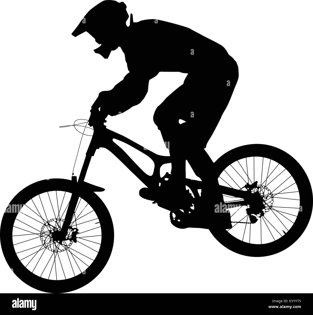 Sportler Reiter auf dem Fahrrad Mountainbike schwarze Silhouette Stock Vektor