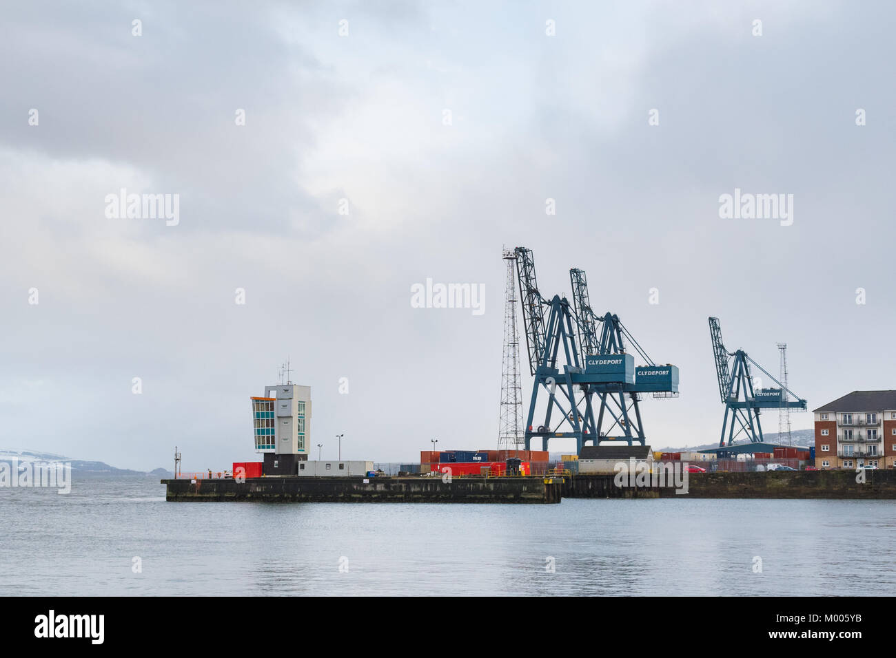 Greenock Ocean Terminal und Clydeport Krane, Greenock, Motorradtouren, Schottland, Großbritannien Stockfoto