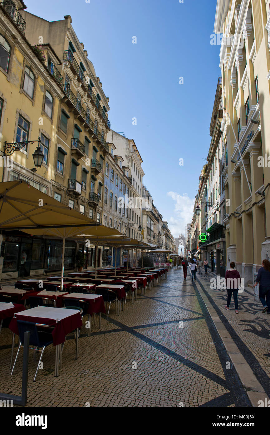 Malerischer Blick auf Augusta Straße in der Stadt Lissabon, Portugal Stockfoto