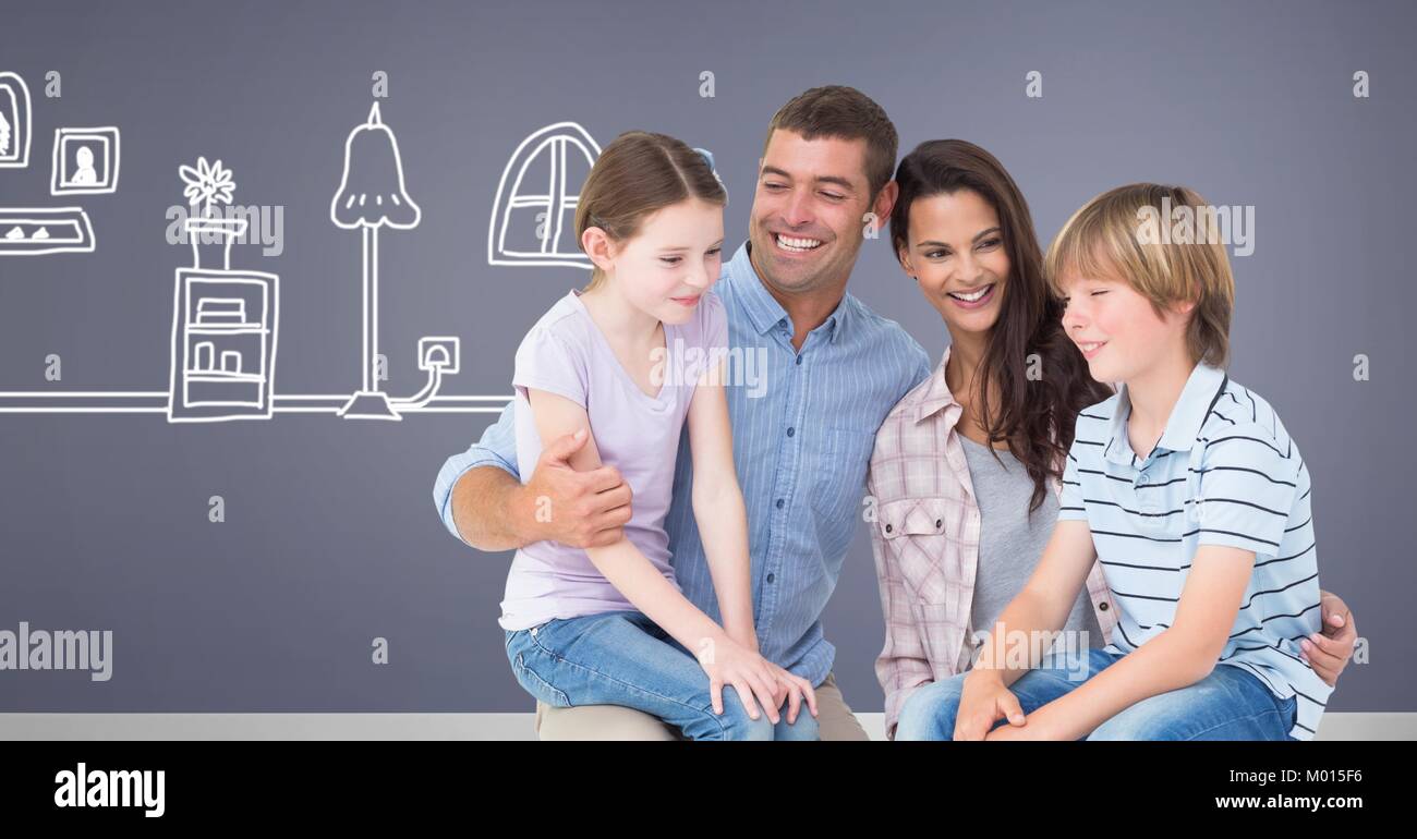 Familie zusammen mit home Zeichnung Stockfoto