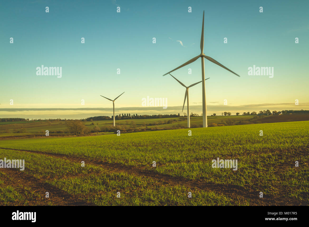 Windenergieanlagen über die Landschaft Stockfoto
