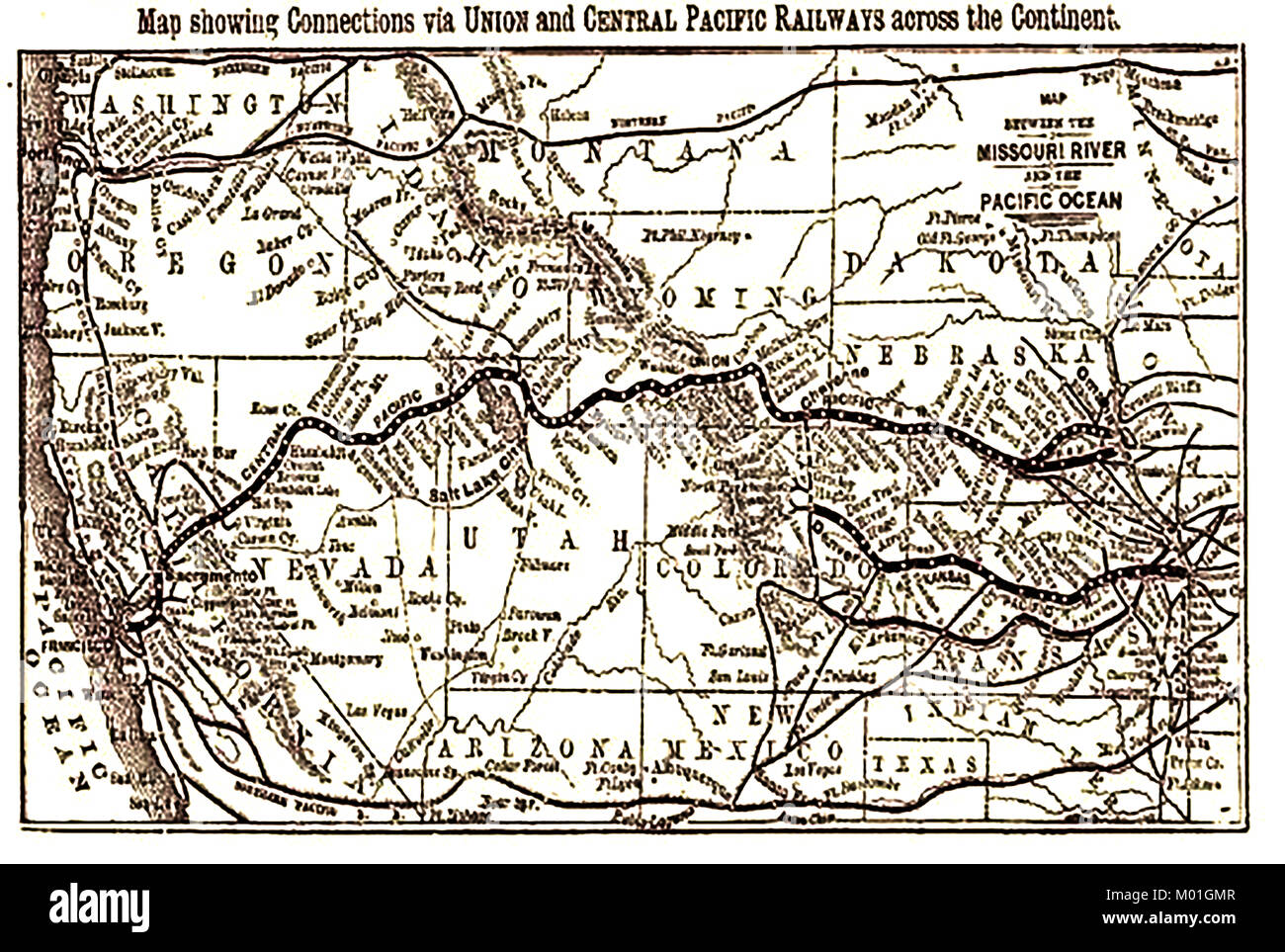 Lake Shore and Michigan Southern Eisenbahn Karte USA-Union Central Pacific Eisenbahn Verbindungen 1875 Stockfoto