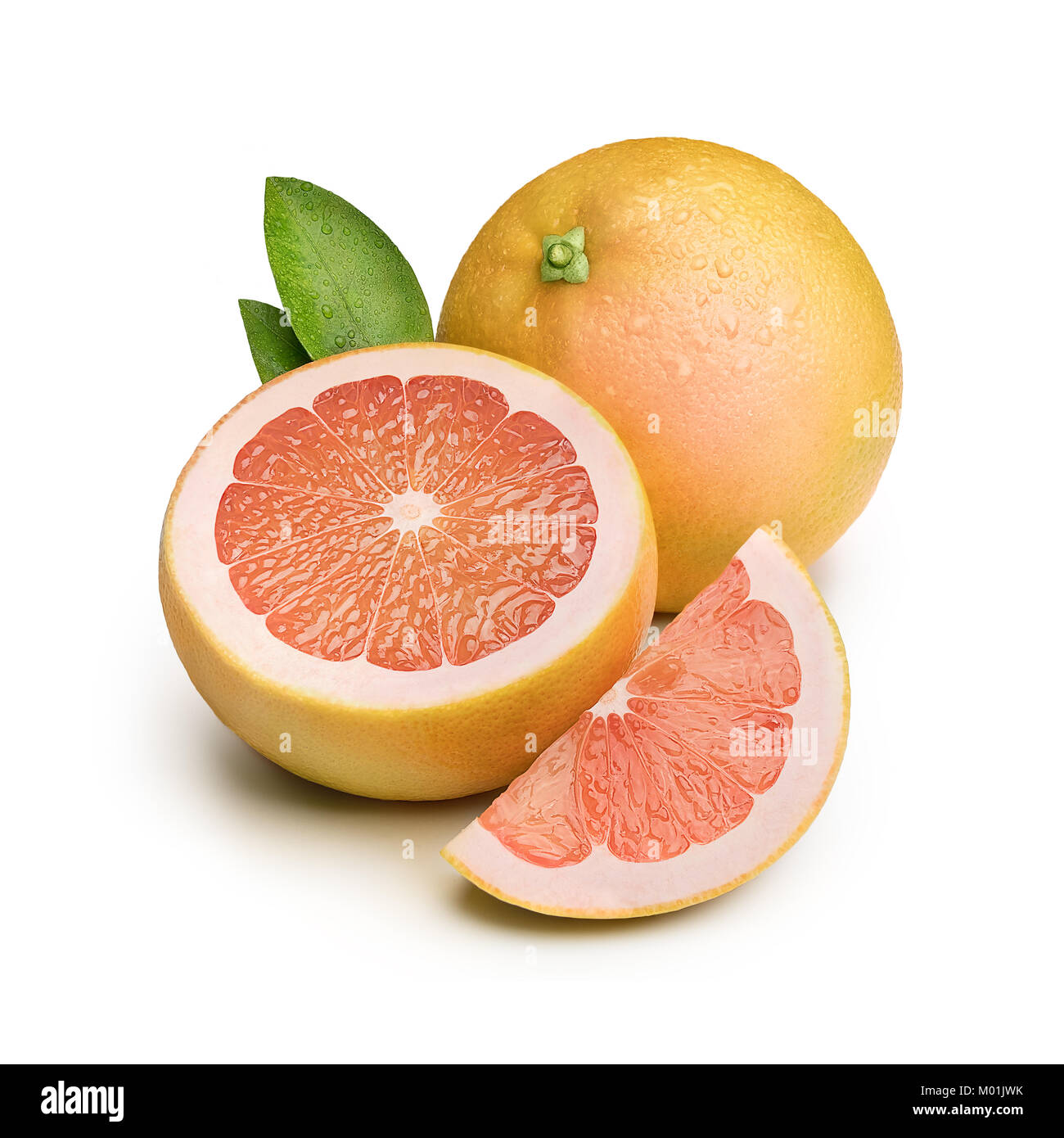 Grapefruit ausschneiden und auf weißen Boden zurück Stockfoto