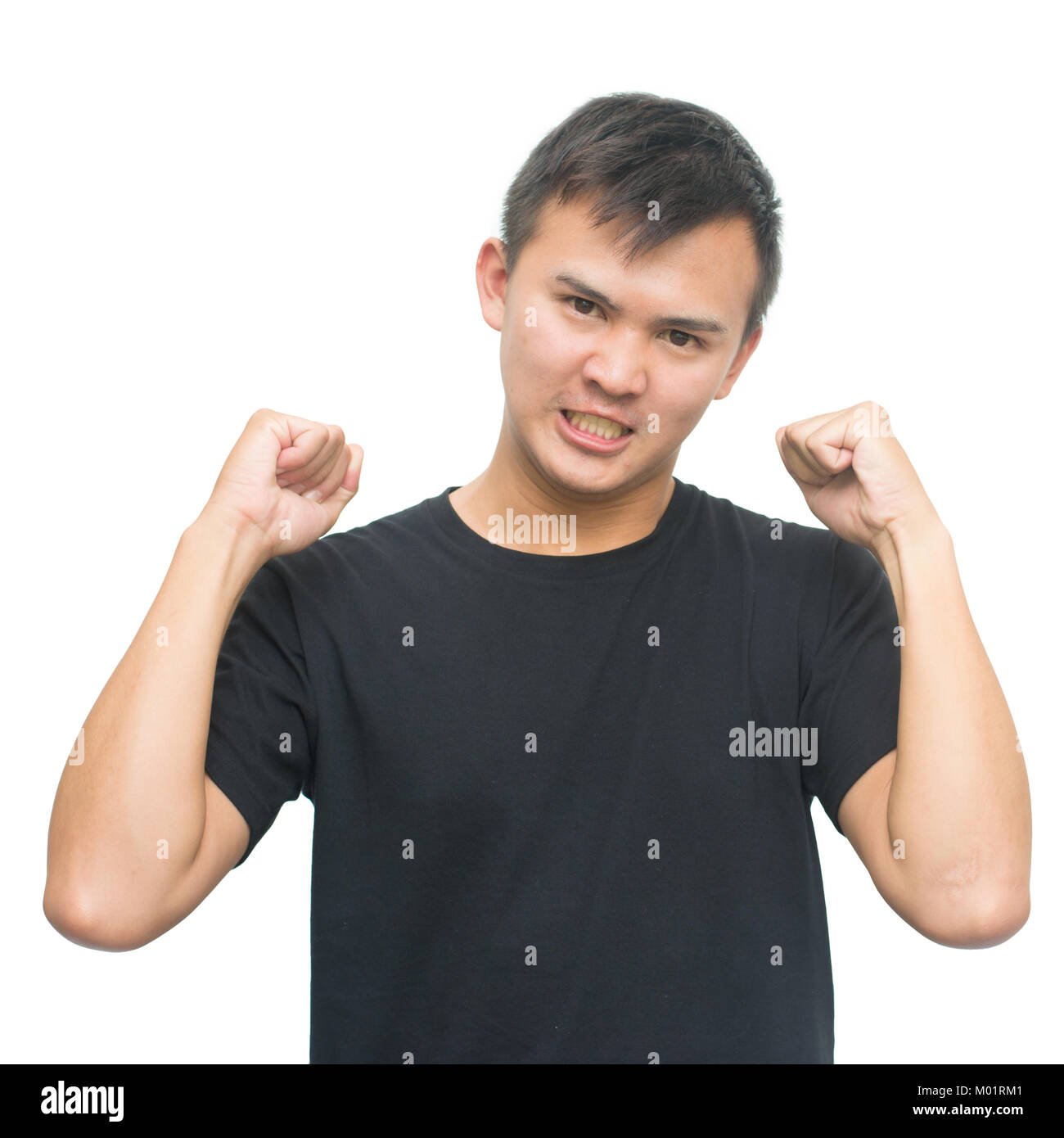 Wütend asian Gay auf weißem Hintergrund mit Freistellungspfad, Emotionen und Personen Konzept isoliert Stockfoto