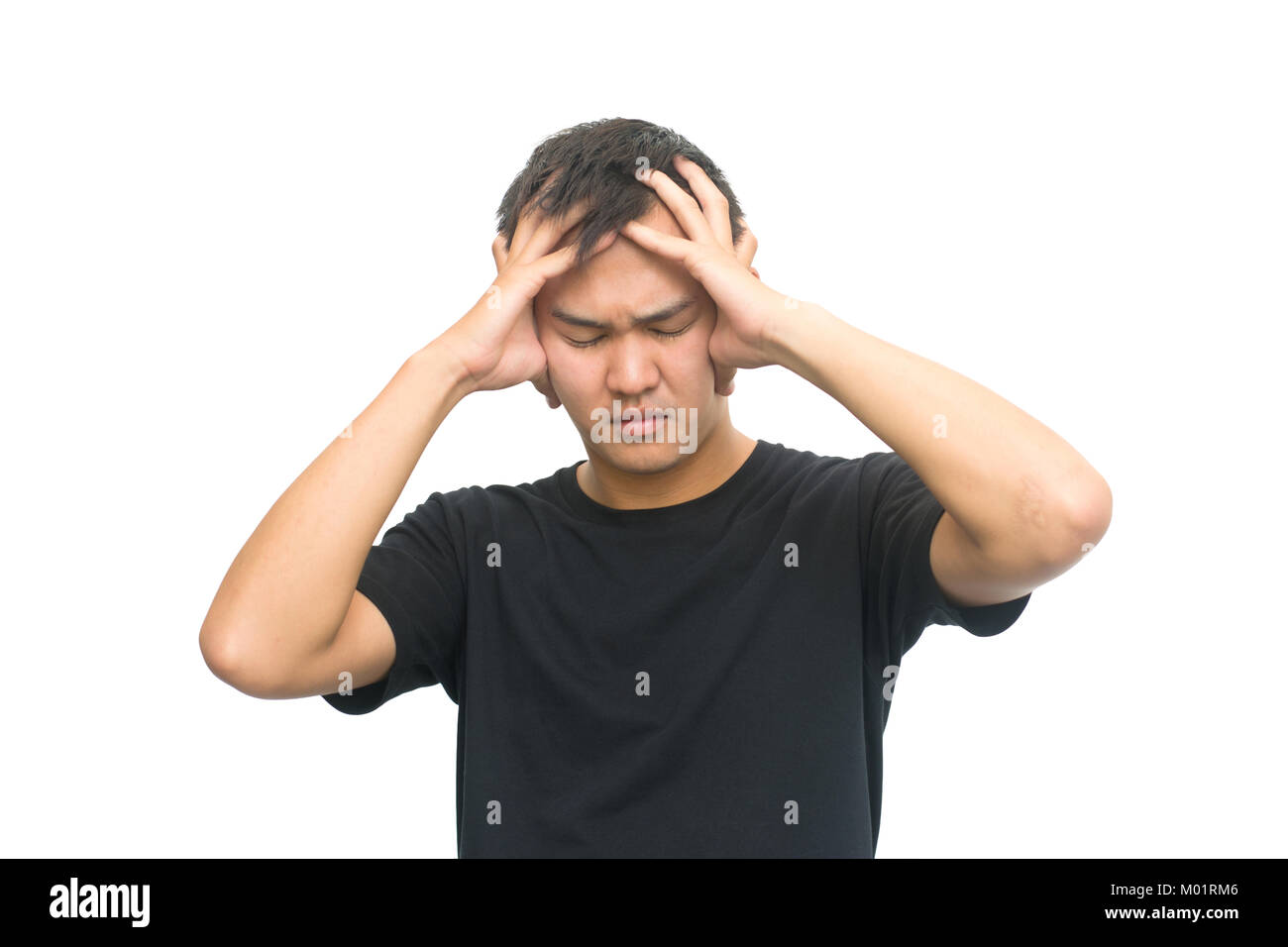 Emotionen und Personen Konzept - asiatischer Mann wurde isoliert auf weißem Hintergrund betont Stockfoto