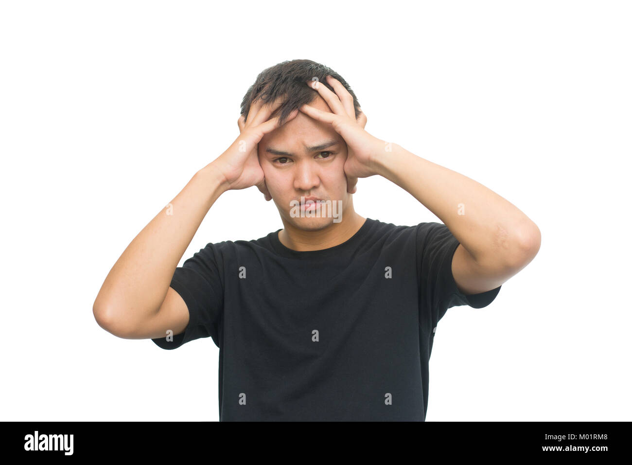 Emotionen und Personen Konzept - asiatischer Mann wurde isoliert auf weißem Hintergrund mit Freistellungspfad betonte Stockfoto