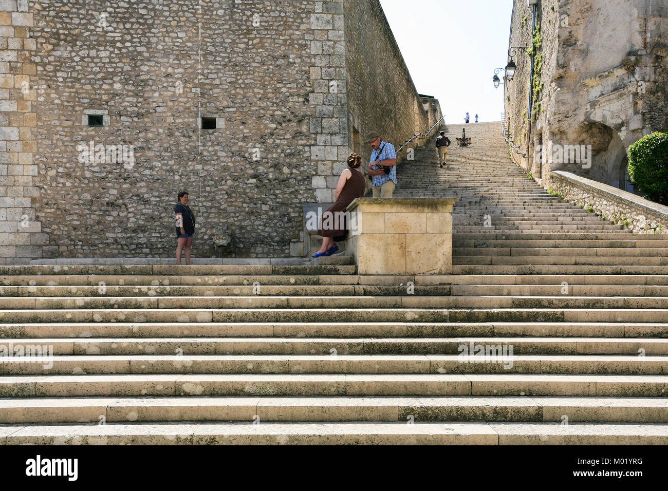 BLOIS, Frankreich - 8. JULI 2010: Touristen auf Schritte Escaliers Denis Papin in Blois. Blois ist die Hauptstadt von Loir-et-Cher in Frankreich Stockfoto