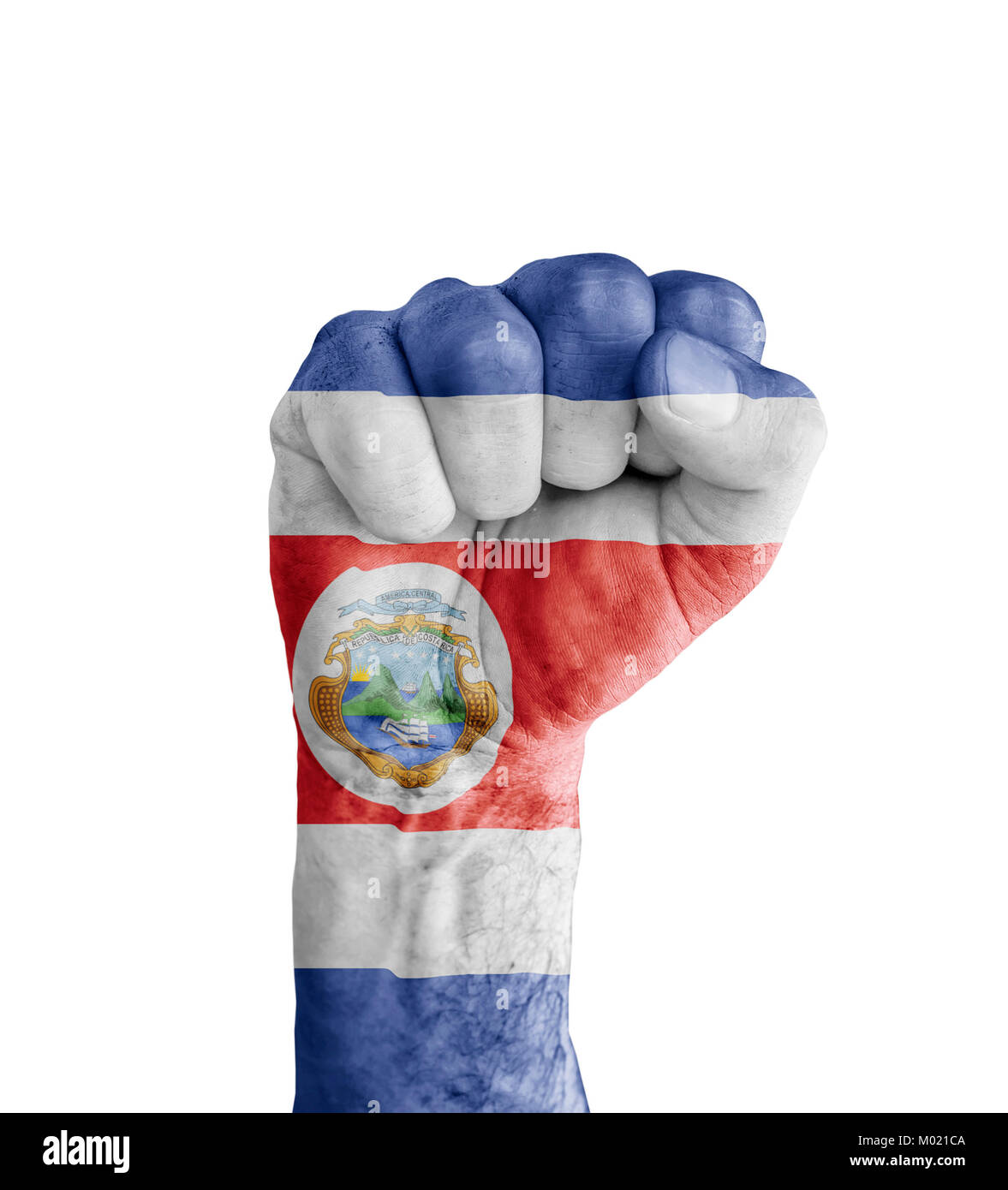 Flagge von Costa Rica malte auf menschliche Faust wie Sieg Symbol Stockfoto
