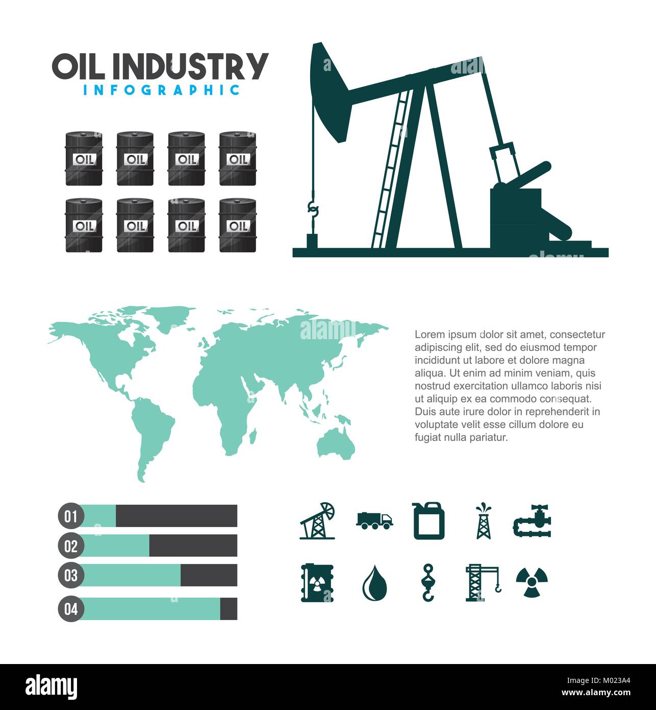 Öl Industrie Infografik Extraktion Produktion Grafik karte global Stock Vektor
