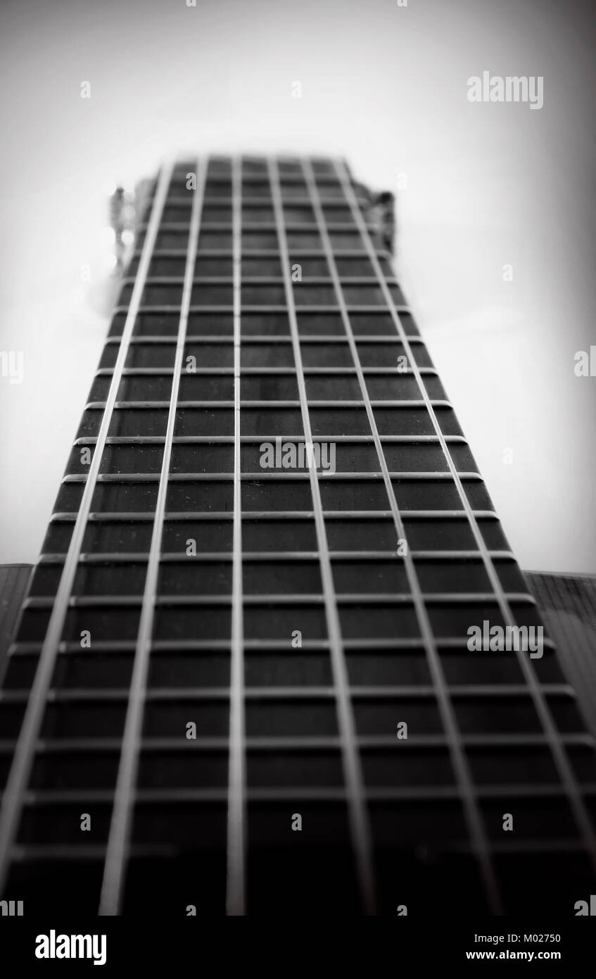 Detail Foto von den Saiten einer Gitarre Stockfoto