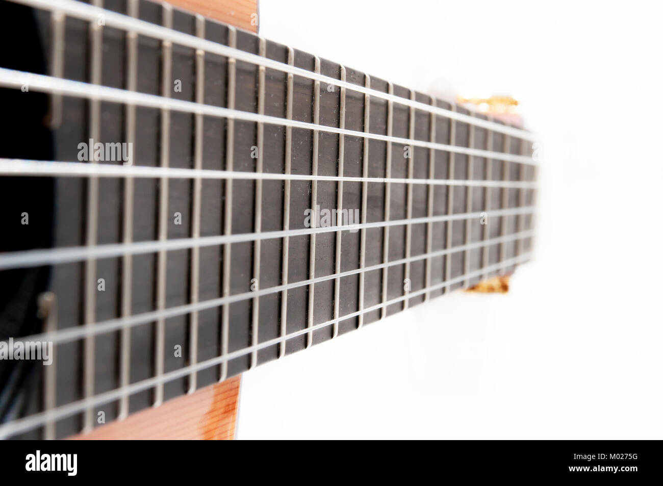 Detail Foto von den Saiten einer Gitarre Stockfoto