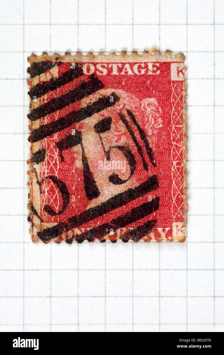 Eine Königin Victoria ein Penny rot Stempel der Platte 170 und 1858-70. Stockfoto