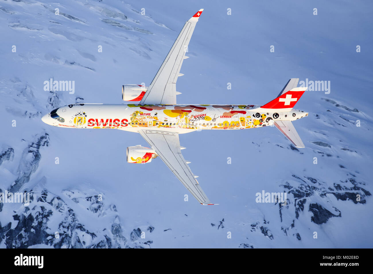 Lauberhorn/Schwitzlerand Januar 17, 2018: SIWSS C-Serie und Swis-Airforce Durchführen einer Air Show am Lauberhorn Ski World Cup. Stockfoto