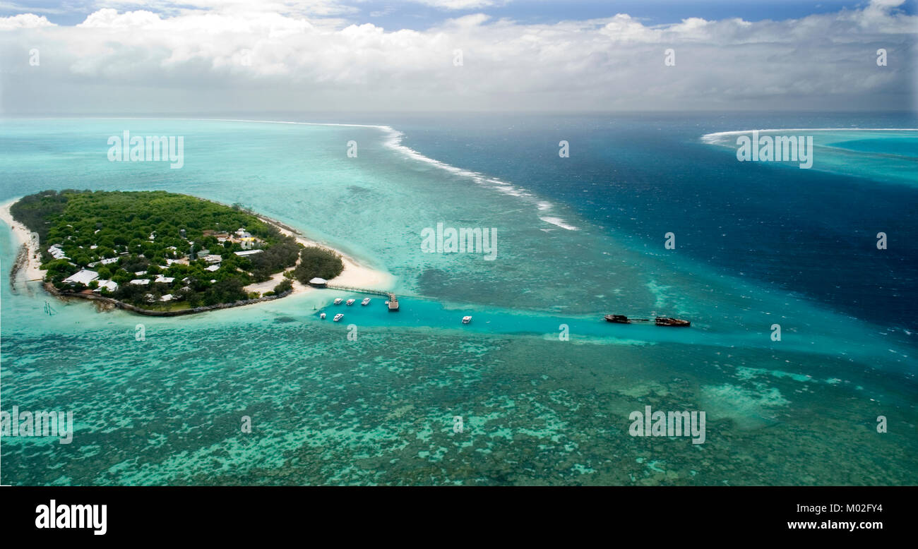 Luftaufnahme von Heron Island. Eine der südlichsten Korallenbänken des Great Barrier Reef Stockfoto