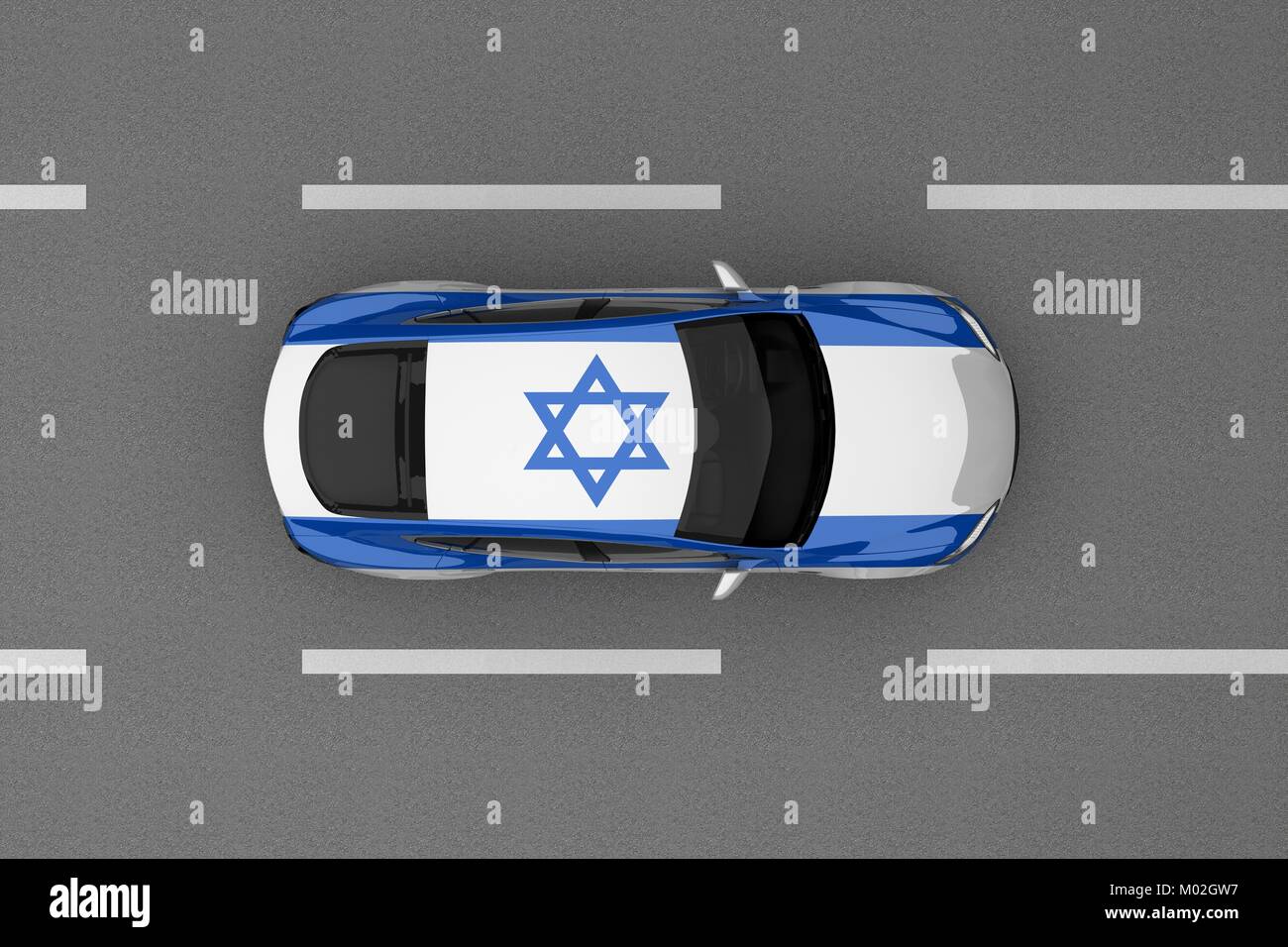 Auto aus Israel Land Flagge bemalt. 3D-Rendering Stockfoto