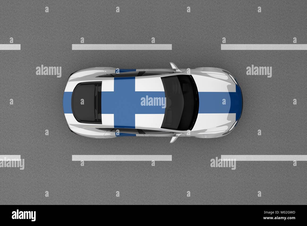 Auto aus Finnland land Flagge bemalt. 3D-Rendering Stockfoto