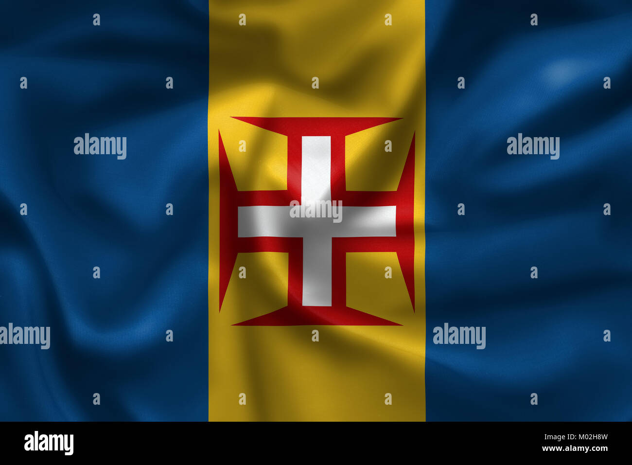 Madeira Flagge Muster auf dem Stoff Textur Stockfoto