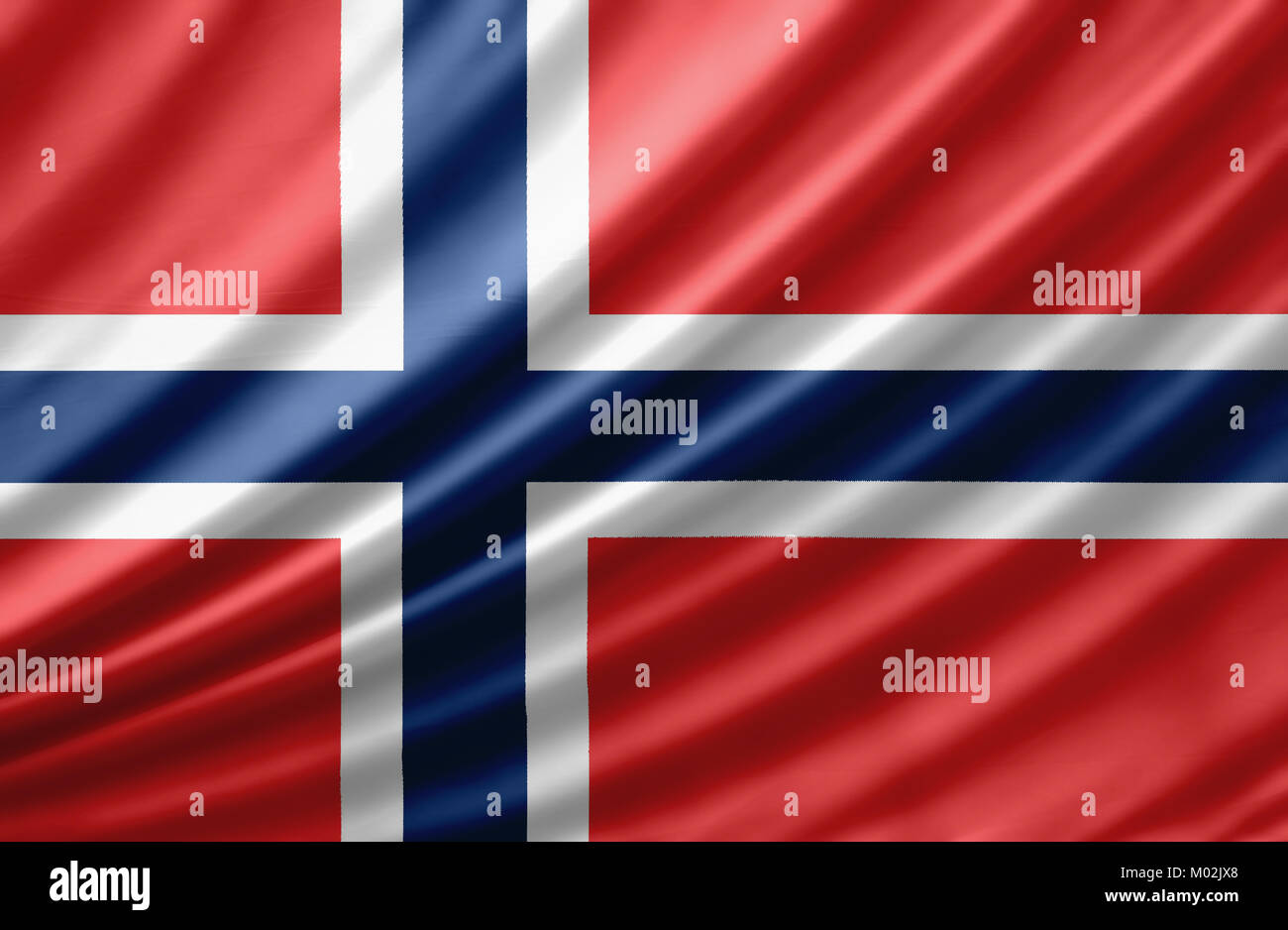Norwegen Flagge auf dem Stoff Textur Hintergrund Stockfoto