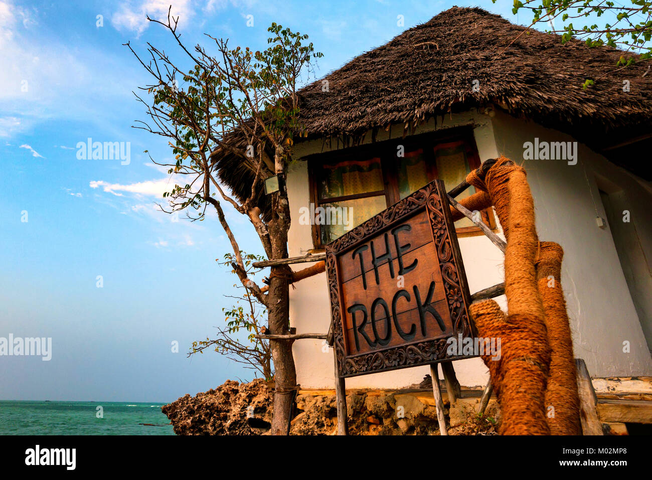 Die Insel Sansibar, Tansania - ca. Januar 2015: Close up Rock Restaurant Stockfoto