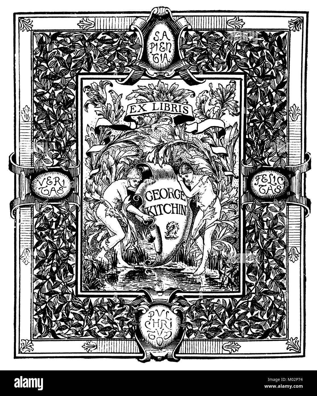 Exlibris für geirge Kitchin, 1893 Buch platte Design von dem Künstler Frederick Colin Tilney aus dem Studio Magazin Stockfoto