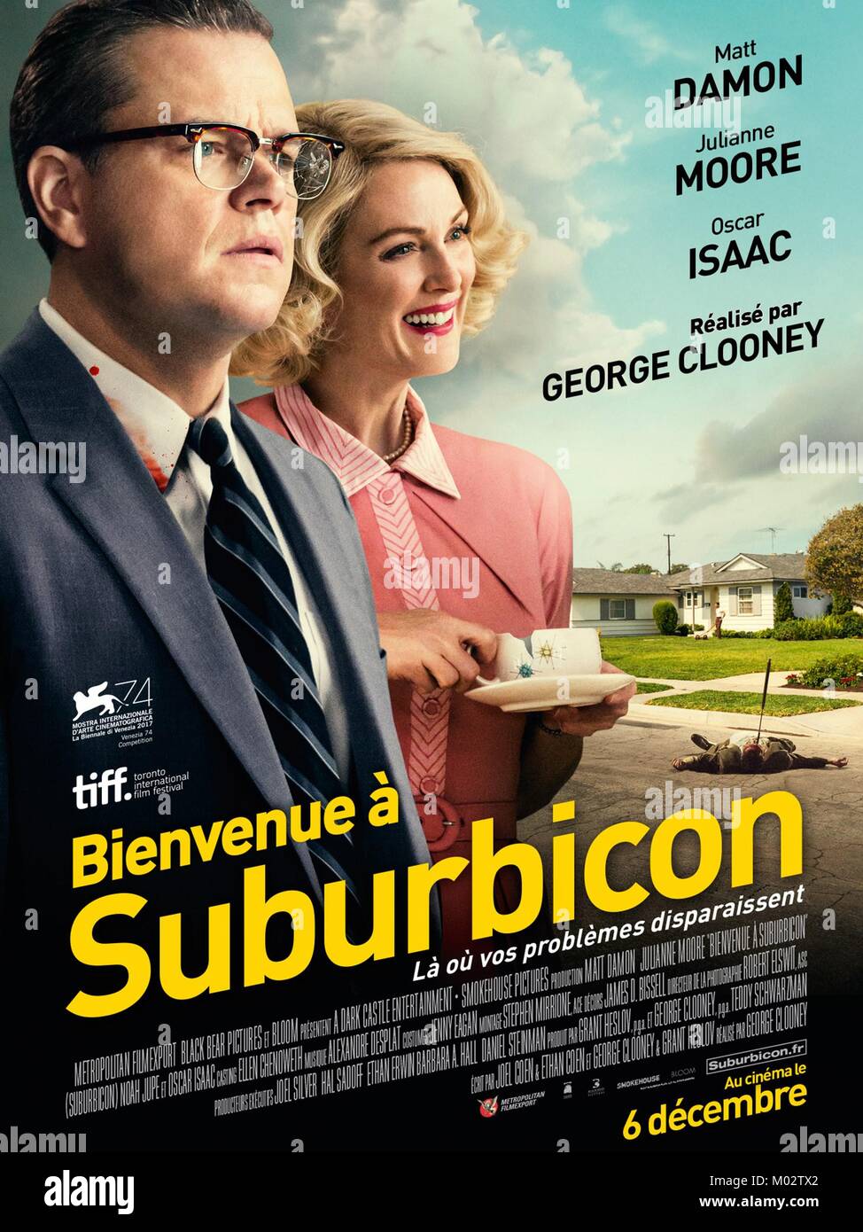 Suburbicon Jahr : 2017 USA Regie : George Clooney Matt Damon, Julianne Moore Französisches Plakat Stockfoto