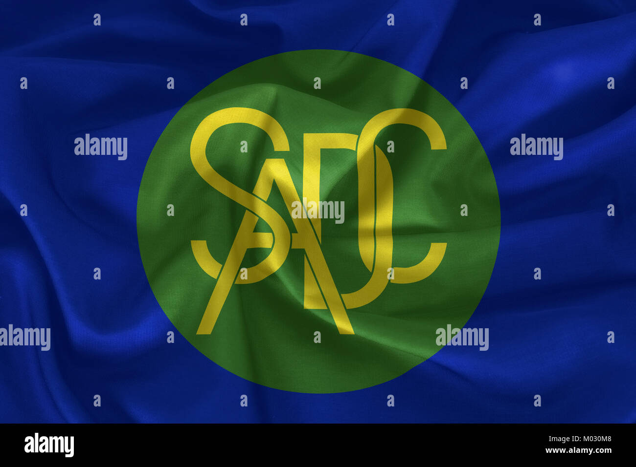 Southern African Development Community SADC-Flag oder Muster auf dem Stoff Textur Stockfoto