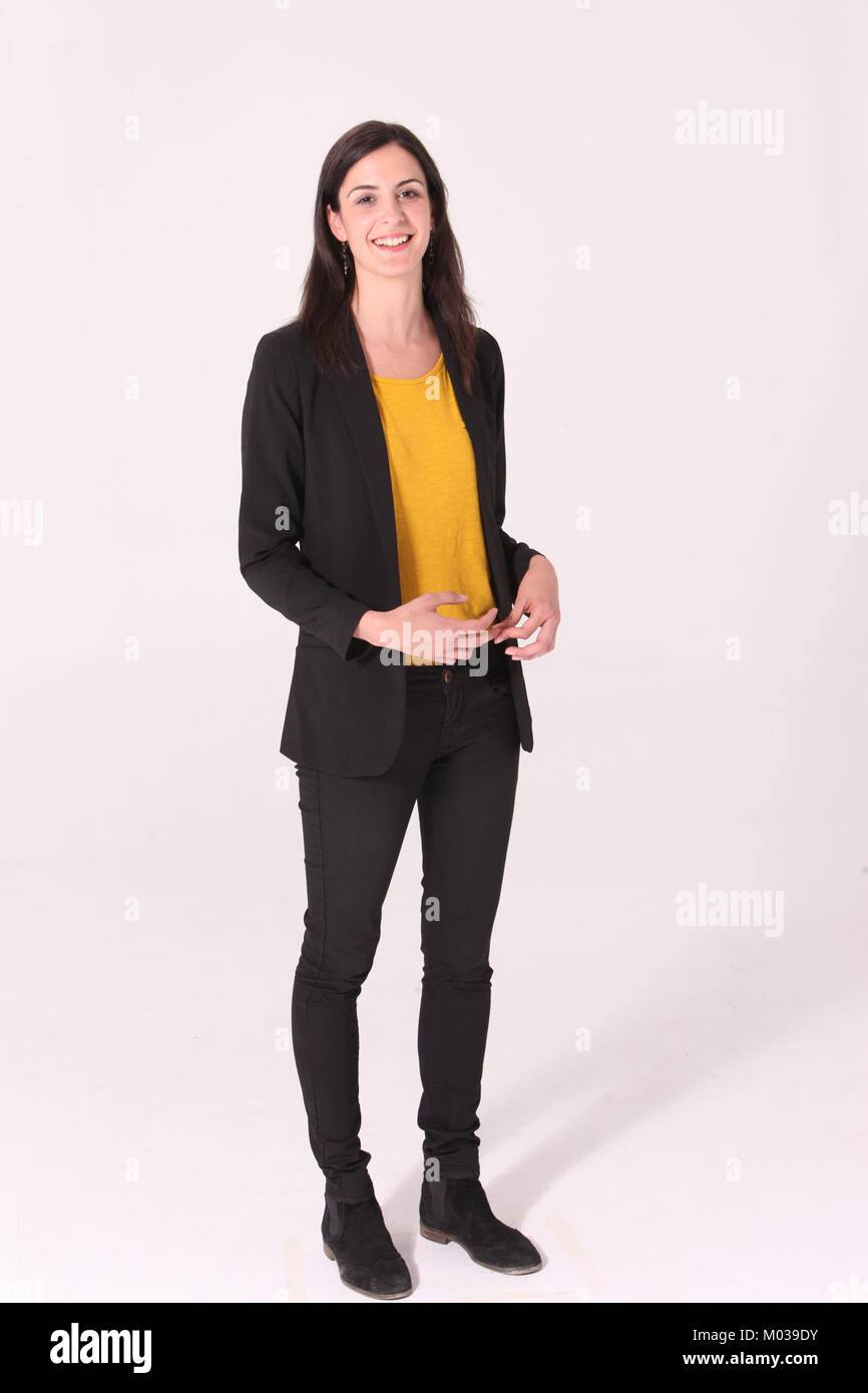 Dieses Bild repräsentiert die Kandidatur der spanischen Politikerin Rita Maestre für die Partei Ahora Madrid. Sie unterstreicht ihre Beteiligung an lokalen politischen Bewegungen in Madrid. Stockfoto