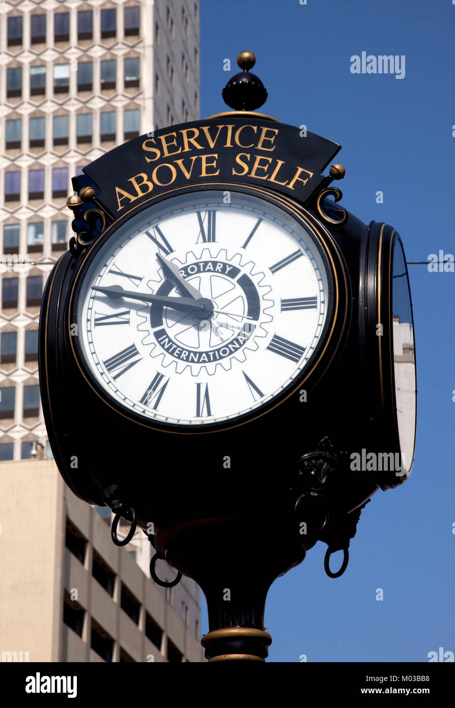 Uhr, Innenstadt von Rotary Club, Mobile, Alabama Stockfoto