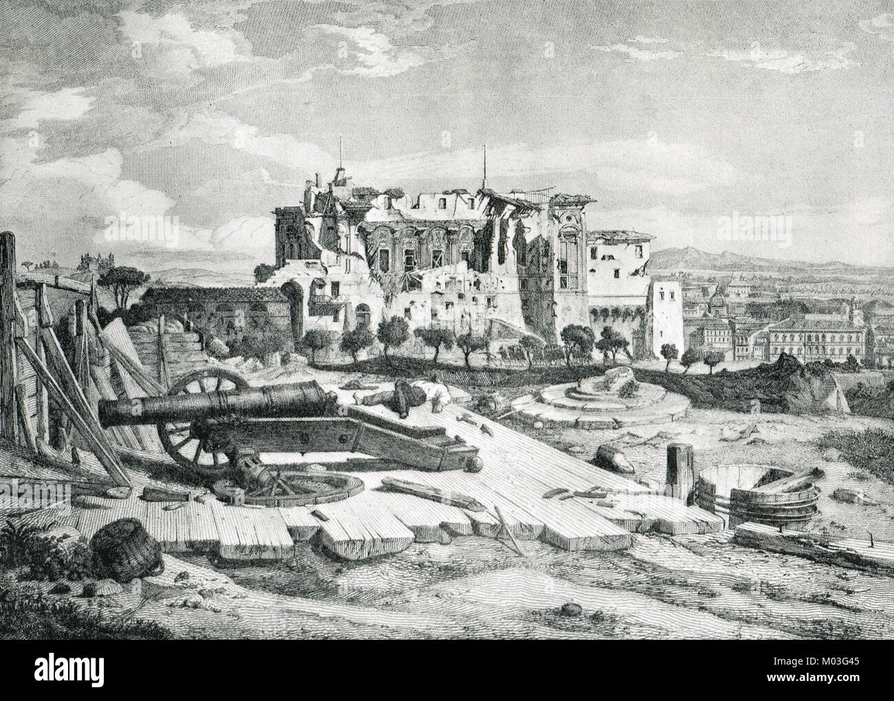 Villa Savorelli und Batterie, Casa Merluzzo Bastion, Verteidigung der Römischen Republik von 1849 Stockfoto