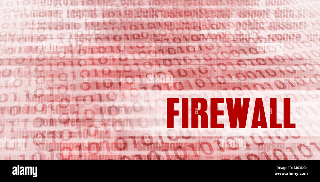Firewall Alert auf einem roten Binäre Gefahr Hintergrund Stockfoto