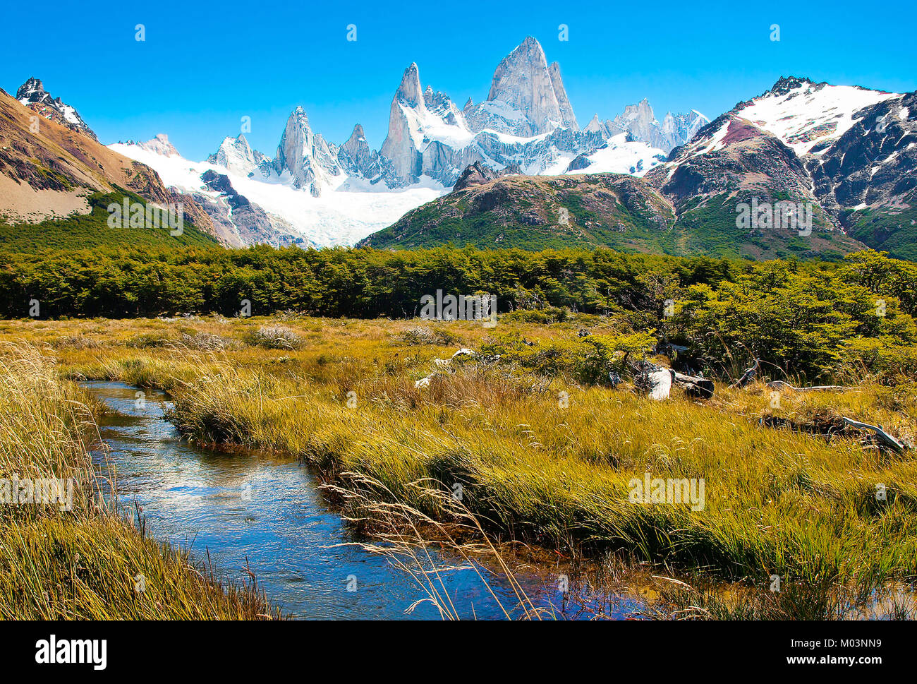 Wunderschöne Landschaft mit Mt Fitz Roy im Nationalpark Los Glaciares, Patagonien, Argentinien, Südamerika Stockfoto