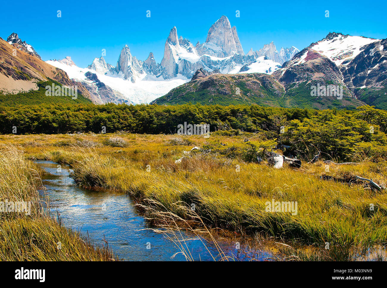 Wunderschöne Landschaft mit Mt Fitz Roy im Nationalpark Los Glaciares, Patagonien, Argentinien, Südamerika Stockfoto Wunderschöne Landschaft mit Mt Fitz Roy im Nationalpark Los Glaciares, Patagonien, Argentinien, Südamerika Stockfoto