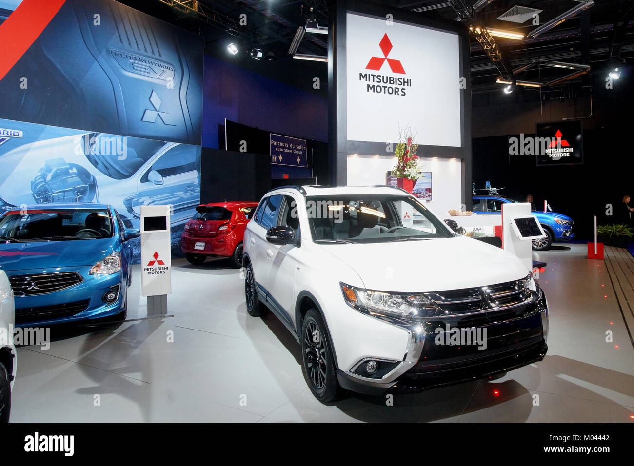 Montreal, Kanada, 18. Januar 2018. Der Autobauer Mitsubishi kiosque am Montreal Auto Show. Credit: Mario Beauregrad/Alamy leben Nachrichten Stockfoto