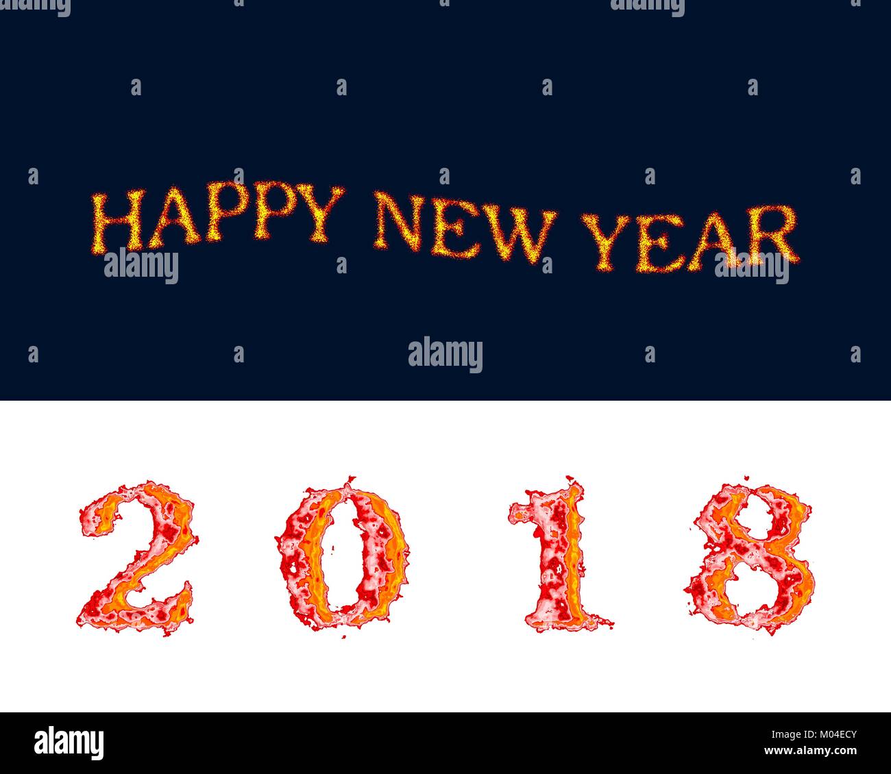 Frohes neues Jahr 2018 Feuer auf weißen und dunklen blauen Hintergrund Ebene sauber Vector Illustration Stock Vektor
