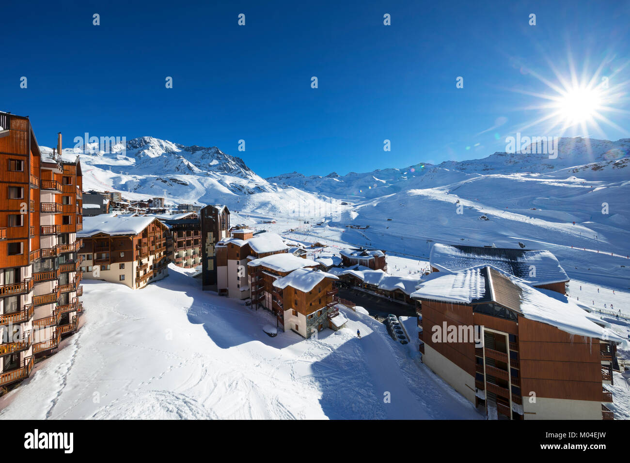 Panorama von Val Thorens, Alpen, Frankreich Stockfoto